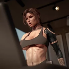 Lara Croft - Fit Body Babe Sweating it Out on the Treadmill